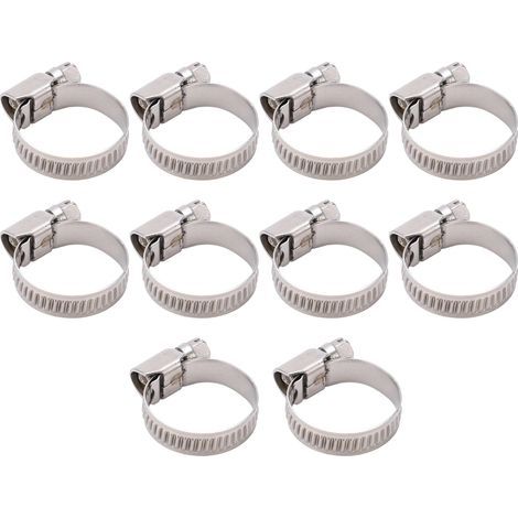 Lot de 10 colliers de serrage pour tuyau d'arrosage, en acier inoxydable 304, style allemand, avec trou de 14 à 27 mm. (1/5)