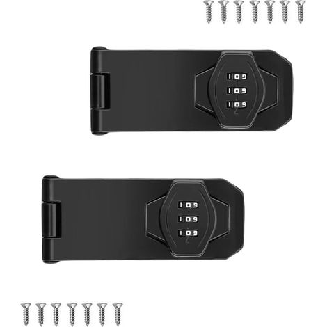 Cadenas à combinaison sans clé - 10 cm - Lot de 2 - Cadenas coulissant de sécurité pour porte - Noir - Cadenas rotatif à combinaison - Idéal pour petites portes, placards, portes de cabanon, salle de (1/4)