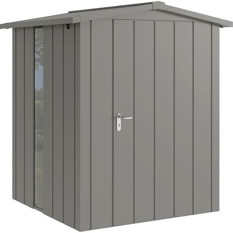 Hörmann Metall-Gerätehaus "Juno" mit Satteldach, JSD2 - Modern, 166 x 166 cm (B x T), graualuminium, mit bodentiefem Fenster, 1-flüglige Tür, Anschlag rechts (1/5)
