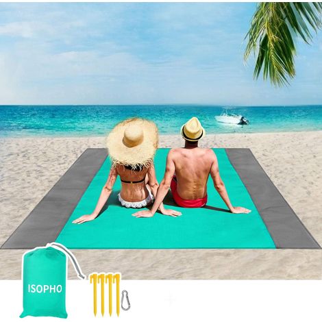Tapis De Plage - 210 X 200 Cm - Imperméable Polyester 210T - Avec 4 Piquets De Fixation - Pour Pique-Nique Camping Randonnée - 1 Pièce (1/5)