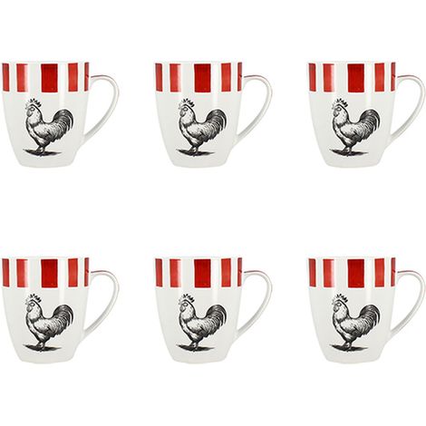 Lot de 6 mugs 35cl en porcelaine, COCORICO