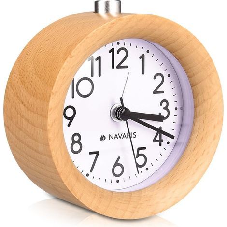 Wooden Alarm Clock - Classic Round Natural Wood Analog Alarm Clock - Hand Clock with Snooze Alarm Function and Light (1/5)