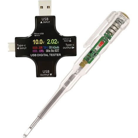 Voltmeter Amperemeter 1 Stück Typ C PD-Tester 3-in-1 Adapter Digitalmessgerät Lastmonitor mit Display Multimeter Tester ABS Voltmeter Monitor USB (1/5)