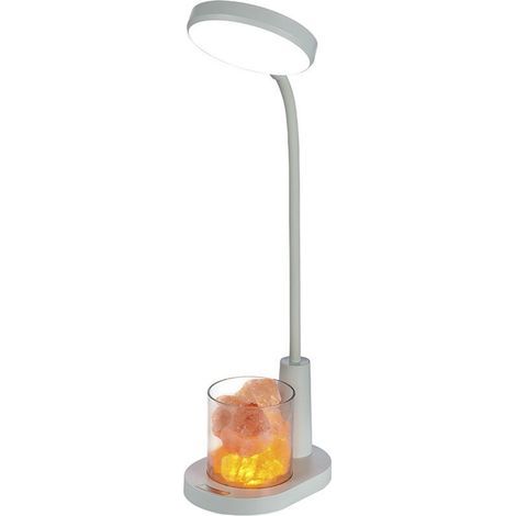 Children's Desk Lamp, Table Lamp with Himalayan Salt, Automatic Color Changing Bedside Lamp with Pen Holder, Dimmable Rechargeable Reading Lamp for Children - gray (1/5)