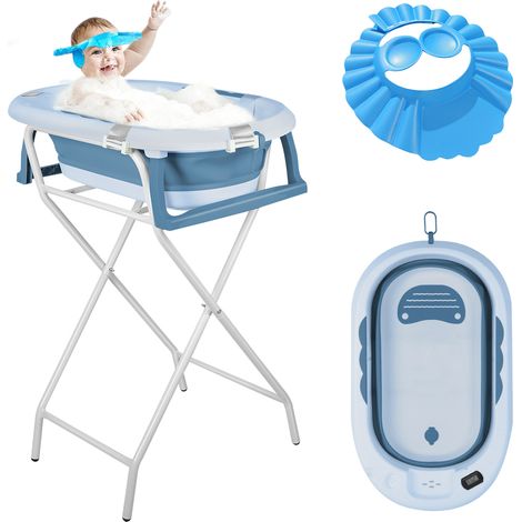 Baignoire Bébé Pliable XXL Avec Coussin De Bain Bebe Et Thermomètre Intégré Et Chapeau de bébé - Baignoire Enfant Avec Siege De Bain Pour Bebe - baignoire Bebe Sur Pied