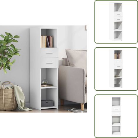 The Living Store Buffet haut blanc 30x42,5x124 cm bois d'ingénierie - Buffet Design Intemporel - Meuble Rangement Blanc - Commode Bois D'ingénierie - Buffet Cuisine - Buffet Salon (1/5)