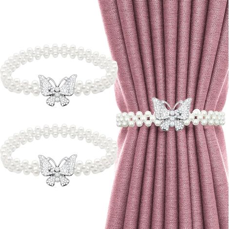 CCYKXA  Curtain tiebacks, 2 pcs butterfly-shaped curtain ties, freely adjustable, suitable for home, hotel, office, no installation or drilling required (Silver) (1/5)