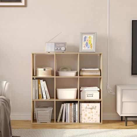 WOLTU Librería de 9 Cubos, Estantería de Madera, Armario Independiente para Oficina y hogar, Color Roble Claro