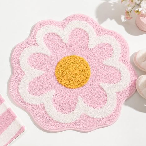 Tapis De Bain Rose Fleuri, Tapis De Salle De Bain Ultra Doux Et Moelleux, Petit Rond Antidérapant Absorbant l'eau Tapis De Douche 60 X 60 Cm (1/5)