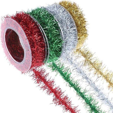 Tinsel Guirlande de Noël, Guirlande de Noël Sapin, Guirlandes Metallique, Ruban d'arbre de Noel Brillant et Fin pour Christmas,5m (1/5)