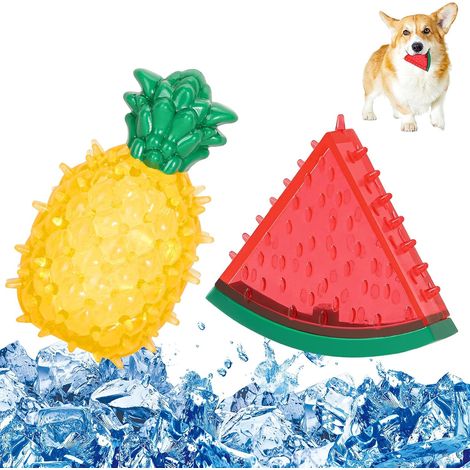 Jouets À Mâcher Multifonctionnel pour Chiens, Jouet Rafraîchissant d'Été en Forme de Pastèque & Ananas, Jouet Rafraîchissant en TPR pour Chiens de Petite et Moyenne Taille - Coloré (1/5)