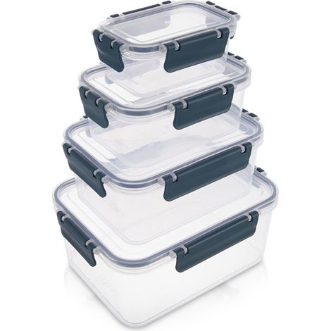 Recipientes para alimentos con tapa y cierre hermético (4 unidades).