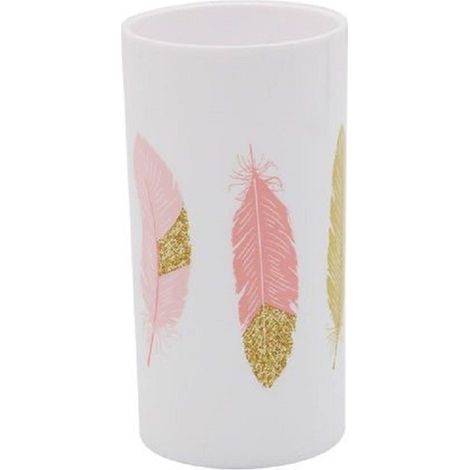 Cleafe - Bicchiere Porta Spazzolino Con Piume Bianco In Plastica Accessorio Bagno 69799 - (1/2)