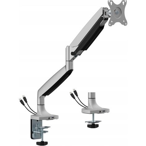 Braccio universale per monitor Spacetronik SPAS110S, colore argento, con porte USB A e C. (1/5)