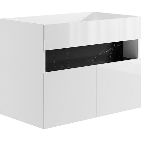Mobile sotto lavabo per bagno con LED Bianco e Nero effetto marmo L80 cm POZEGA