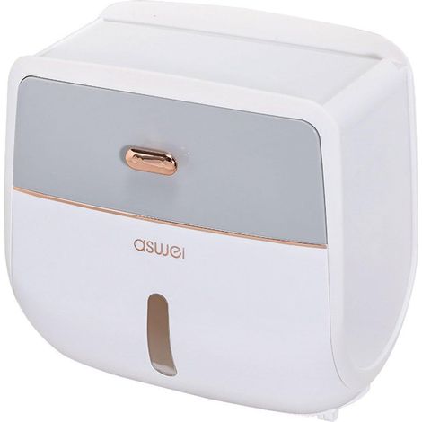 Boîte de rangement murale pour rouleau de papier toilette, sans perçage, étanche, grise (1/5)