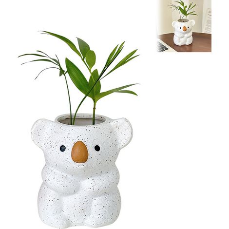 Pot de fleurs en résine en forme de koala - Pot de fleurs original en forme d'animal de dessin animé pour plantes grasses - Mini pot décoratif pour table et intérieur (1/4)