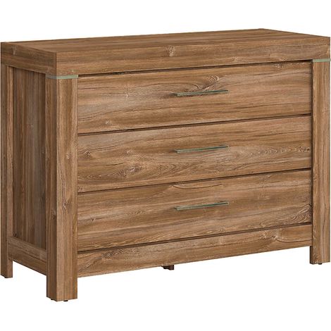 Commode à 3 tiroirs meuble de rangement, coloris Chêne stirling - Longueur 115 x Profondeur 45 x Hauteur 85 cm (1/3)
