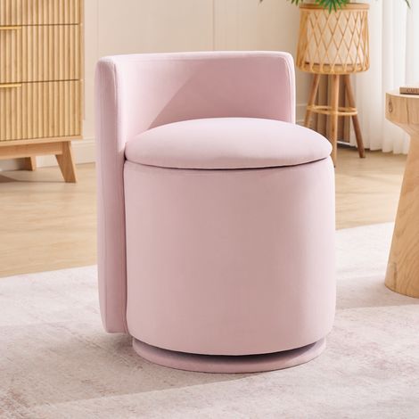 075-Sgabello da trucco moderno con spazio di archiviazione, sedia imbottita in velluto con schienale e cuscino, elegante sedia da trucco per camera da letto e toeletta, 1 pezzo, rosa (1/5)