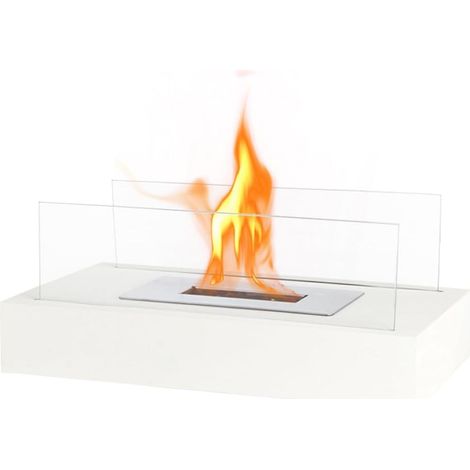 Chimenea de sobremesa rectangular de 35 cm de largo, sin ventilación, quemador de bioetanol, portátil, para interior, exterior, patio y jardín (blanca) (1/5)