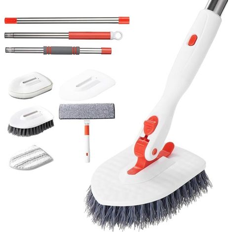 4-in-1-Reinigungsbürste mit teleskopierbarem Edelstahlgriff für Bad, Fliesen, Badewanne und Wände (1/5)