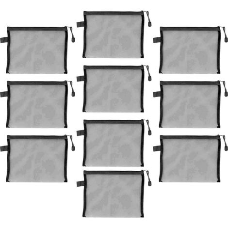 Beyamis Lot de 10 pochettes zippées pour documents, imperméables et résistantes aux déchirures, format A5, noires. (1/5)