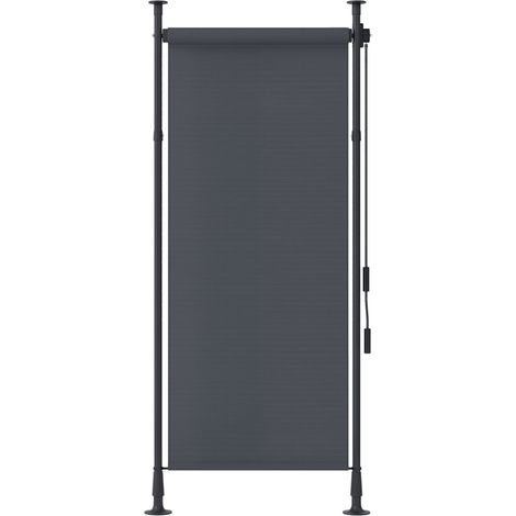 Store manuel rétractable sur pied longueur réglable manivelle installation sans perçage métal alu. polyester gris foncé