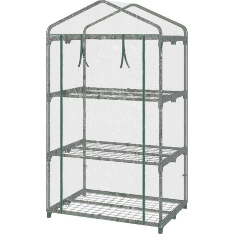 Mini Serra 3 Ripiani 69x49x125 cm Copertura in Plastica Trasparente (1/5)