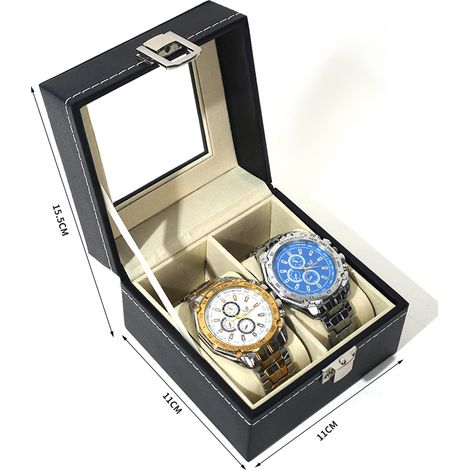 Uhrenbox für 2 Uhren mit Griff, abnehmbare Aufbewahrungs- und Präsentationsbox für Armbänder und Schmuck-lsw