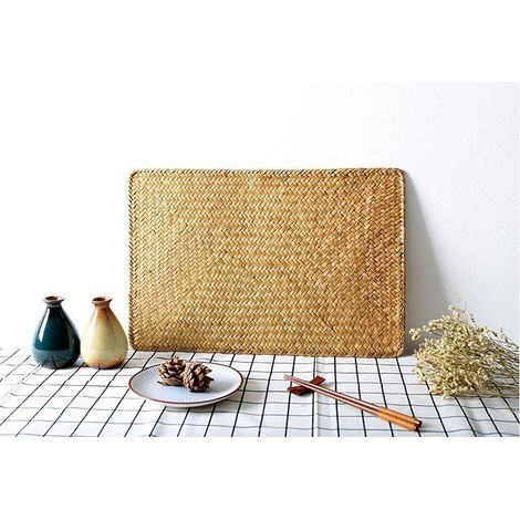 Lot de 6 Set de Table en Osier, 45 x 30 cm, Set de Table Rectangulaires en Rotin, Sets de Table en Jonc de Mer Naturel pour Dîner/Table Basse