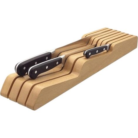Grand bloc à couteaux en bois et organiseur de tiroir, idéal pour les familles et les chefs. (1/4)