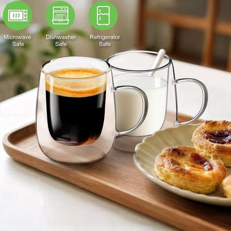 Tasse À Café - Double Paroi - Verre Borosilicate - Pour Espresso Cappuccino Latte - 380 Ml - Lot De 2 (1/5)