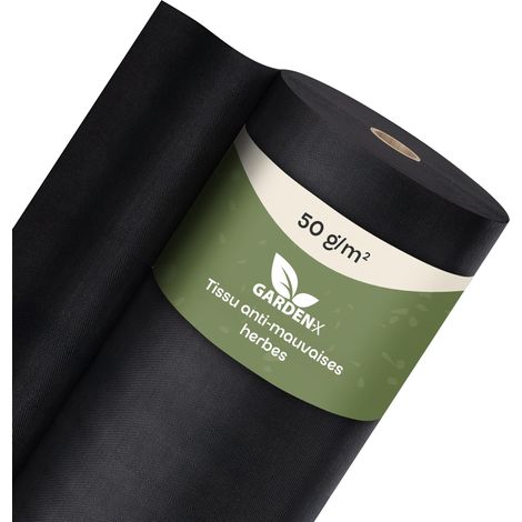 Toile de Jardin Contre Les Mauvaises Herbes - Perméable à l'eau - 50 g/m² - Noir - Film résistant aux UV - 0,8 x 50 m (40 m²) - Jardinière surélevée - Film de Protection Contre Les Mauvaises (1/5)