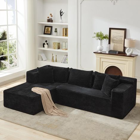 Canapé d'Angle Modulaire Luxe 106" Noir – Siège Extra Profond Couchable Mousse Mémoire de Forme Design Moderne Sans Installation 268×175×62 cm