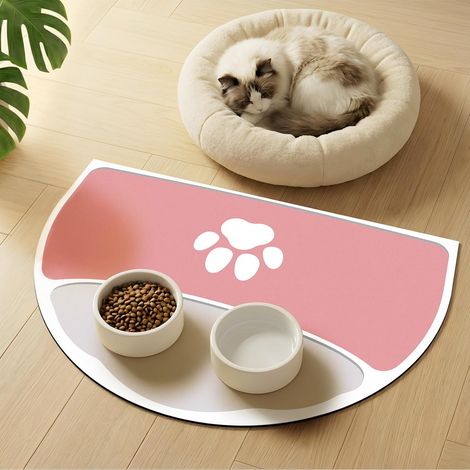 Cat Mat for Bowls, 61 x 40.5 cm Absorbent Anti-Stain Dog Bowl Mat for Small and Medium Dogs, Suitable for Double Bowls (Pink (1/5)