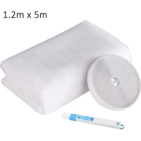 Moustiquaires de Fenêtre 120 x 500cm Maille en Nylon Anti Insecte avec Bande Auto-Adhésive et Brosse Blanc (1/4)