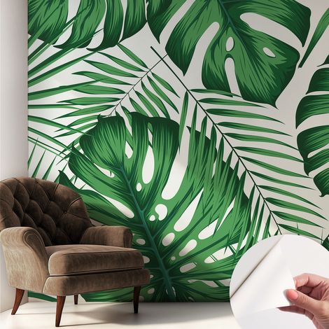 Fotomurale adesivo stickers - murali decorativo - soggiorno moderno - effetto realistico - Foglie tropicali 250x250 cm (1/5)