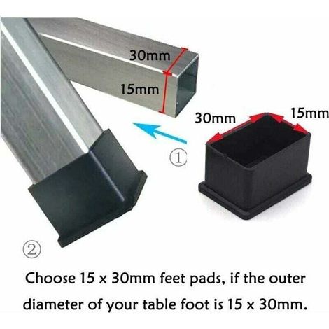 Set mit 12 rechteckigen Gummifilz-Schutzkappen für Tisch- oder Stuhlbeine - Schwarz, 15 x 30 mm. (1/5)