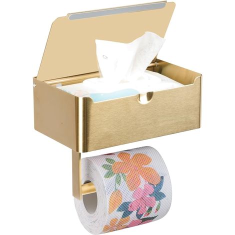 Lot porte-papier et lingettes mural en acier inoxydable SUS304, grand format, fixation par perçage ou adhésif, support WC avec rangement lingettes, robuste et élégant (1/5)