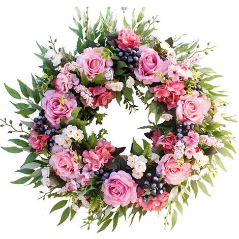 Couronne de porte en roses artificielles avec feuilles vertes Chris-AquaForge (1/5)