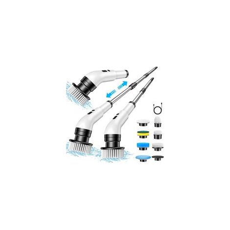 Brosse électrique Nettoyage rotative avec 8 têtes, Manche Extensible, 2 Vitesses, Batterie 2500mAh, étanche IPX7 – Brosse Nettoyage Salle de Bain et Cuisine (1/4)
