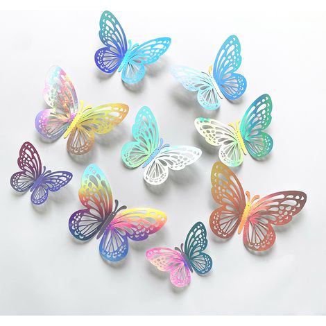 Lntyq Schillernde silberne Schmetterlings-Wandaufkleber, holografische silberne Schmetterlings-Wanddekoration, Klassenzimmerdekoration, dekorative Papierwandbilder für Kinderzimmer, glitzernde Partyde (1/5)