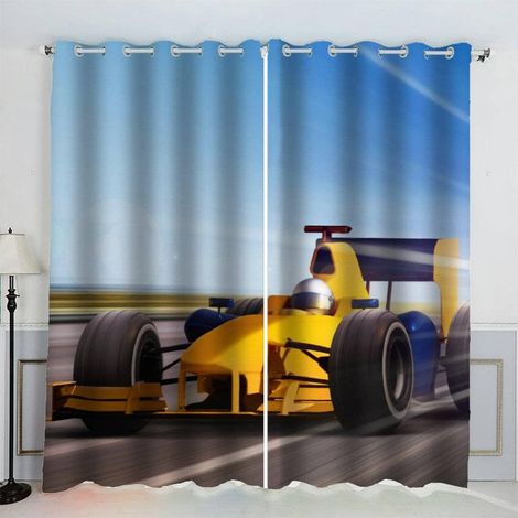 Rideaux Voiture De Course Sport Extrême Rideau Occultant Chambre Fille Garcon Rideaux Chambre Ado Isolation Thermique et Réduction du Bruit Rideau (200x200 cm) - 200L X 200H cm (2 Panneaux) (1/5)