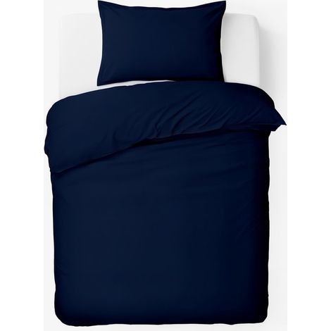 Housse de couette HUSH Living en percale - 100 % coton - 200 fils/cm² - ultra fraîche et agréable - résistante et durable - 140 x 220 + 20 cm - Taie d'oreiller 60 x 70 cm - Bleu marine (1/5)