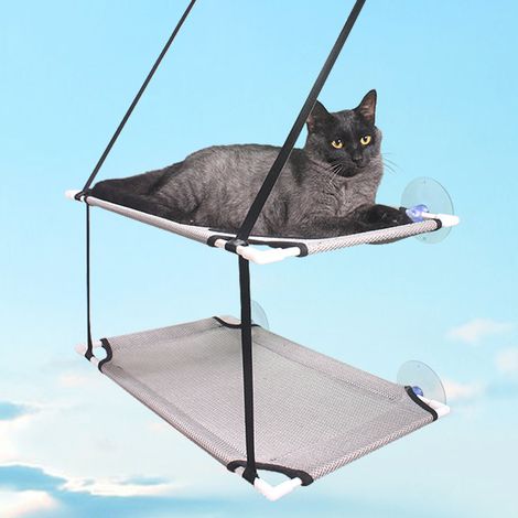 Hamac double couche pour chat, perchoir de fenêtre, ventouses puissantes, siège ensoleillé pour chat (1/5)