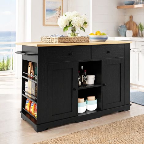 Isola da cucina 151,5x59,7x91,7 cm in MDF nero con contenitore, per cucina FloraGrace (1/5)