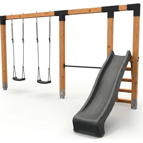 EXIT Linea Robust 110 doppelte Holzschaukel mit Reckstange und Rutsche