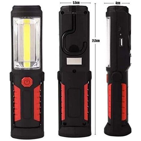 FENOPLASTICALampe de poche LED mains libres Lampe de travail LED COB 3W 2 en 1 Camping/Randonnée/Voiture/Garage/Atelier Torche Deux modes d'éclairage Rouge (1/3)
