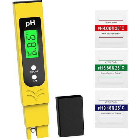 pH Metre Testeur pH Piscine avec Écran LED Rétroéclairé Bleu et Compensation Automatique de la Température, pour Eau Potable/Piscine Analyse de l’eau(Jaune) (1/5)
