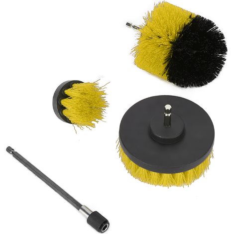 Ensemble de brosses de nettoyage électriques jaunes à long manche (ensemble d'accessoires avec foret et tête de brosse) (1/5)